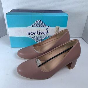 Sorliva Womens Chunky Classic Pink Pump Heel Size 7.5 NEW (S515)